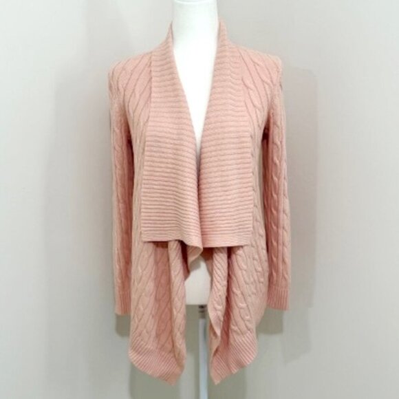 Lauren Ralph Lauren Linen Cotton Cable Knit Cardigan Open Front Pink Size PS NWT - Picture 1 of 5